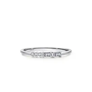 Bague en Argent Sterling S925 Zirconia Sertissage Pavé Géométrique Anneau de Doigt Articulé Minimaliste Empilable pour Bijoux Femme