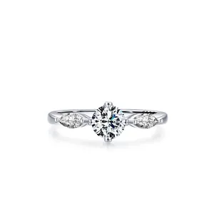 S925 Sterling Silver Three-Stone Ring For Women Round Zirconia Marquise Side Stones Engagement Wedding Finger Ring Jewelry