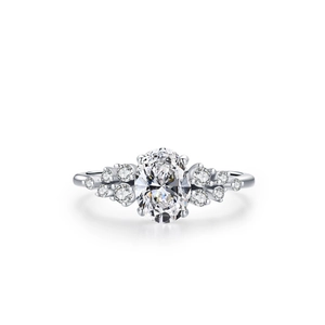 S925 sterling silver ring with oval-cut zircon and brilliant halo diamond pavé setting