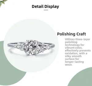 Detailed macro view showing the S925 hallmark and teardrop zircon on a silver ring