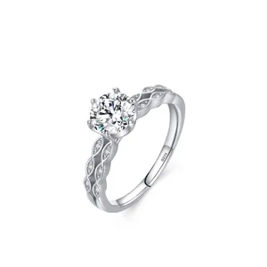 925 Sterling Silver Cubic Zirconia Ring For Women Six Prong Round Zirconia Engagement Wedding Band Jewelry Elegant Ring