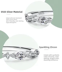 Macro detail of S925 sterling silver ring featuring claw-set cubic zirconia stones