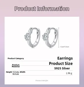 Dimensions détaillées des boucles d'oreilles créoles 1,3cm en argent S925 avec zirconiums