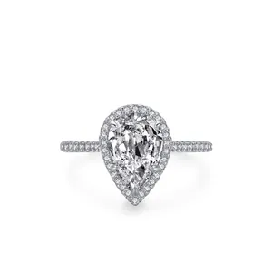 Pear Cut Halo 925 Sterling Silver Ring For Women Luxury Simulated Diamond Zirconia Engagement Wedding Finger Ring Jewelry