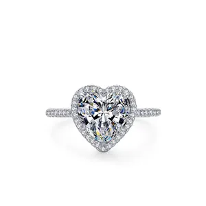 Luxury 925 Sterling Silver Heart Shaped Zirconia Halo Ring For Women Engagement Wedding Anniversary Romantic Finger Jewelry