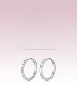 Detailed view of S925 sterling silver hoop earrings with micro-pave crystal inlay