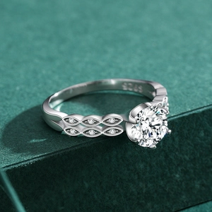 S925 sterling silver 1 carat six-claw solitaire ring with hollow marquise band