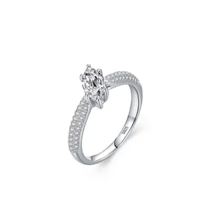 Bague en Argent Sterling 925 avec Strass Taille Marquise pour Femme Pavé Bijoux de Mode Fiançailles