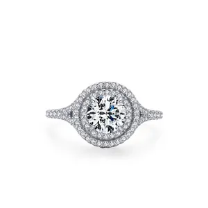 Luxus 925 Sterlingsilber Rund Doppel Halo Pave Zirkonia Verlobungsring Hochzeit Damen Mode Schmuck Geschenk