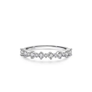 Luxury 925 Sterling Silver Wave Stackable Band Ring For Women Elegant Rhinestone Inlaid Minimalist Wedding Jewelry Ring