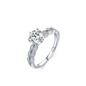 S925 sterling silver 1 carat six-prong moissanite ring with braided band design