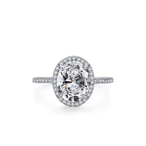 Bague de Luxe en Zirconia Coupe Ovale Argent Sterling 925 Bague de Fiançailles Halo pour Femme Bijoux de Mariage Élégants Cadeau