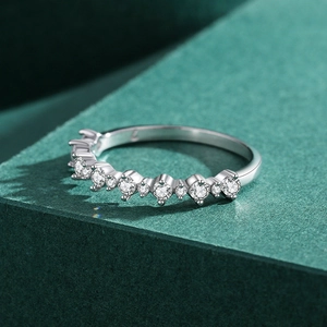 Elegant S925 sterling silver stacking ring featuring micro-set sparkling crystals