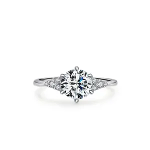 S925 Sterling Silver Zirconia Ring One Carat Six Prongs Round Cut Solitaire Finger Ring For Women Luxury Minimalist Jewelry