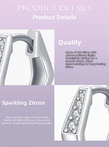 Macro detail of 925 sterling silver hoop earrings with cubic zirconia micro-inlay
