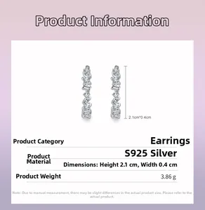 Detailed view of S925 silver earrings with pavé zircon stones measuring 2.1cm by 0.4cm