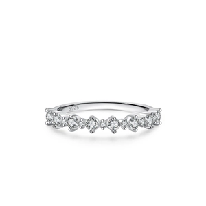 Polished S925 sterling silver stacking ring with brilliant-cut cubic zirconia stones