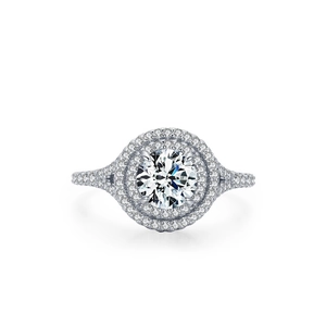 Klassischer S925 Silber 5 Karat Doppel-Halo Diamantring mit Pavé-Band für die Hochzeit