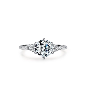 Classic S925 sterling silver 1-carat round brilliant cut diamond ring with 6-prong setting