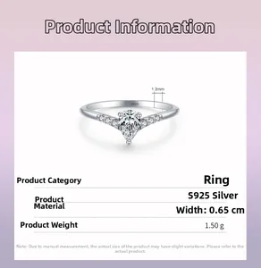 Detailed view of pear-cut silver ring with S925 hallmark and product measurements