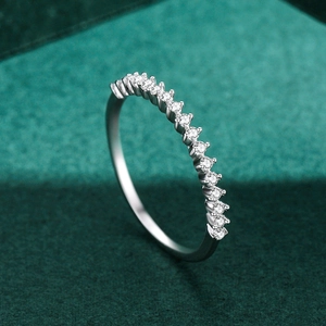 Elegant S925 sterling silver eternity ring with zircon stones on green velvet