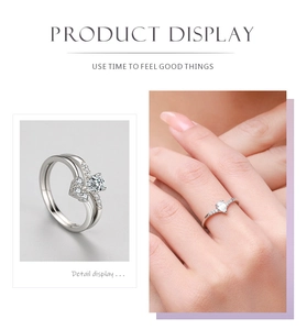 Macro shot and model view of s925 silver pear cut teardrop ring with stacking band details