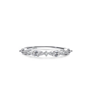 Elegant S925 sterling silver ring with marquise and round cut stones in wave setting