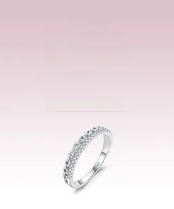 Detail of S925 sterling silver double-layer chain ring with sparkling pave cubic zirconia