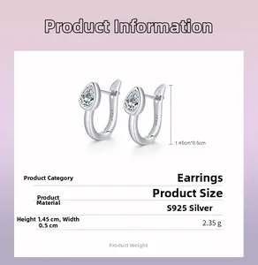 Detailed specs of S925 sterling silver teardrop earrings with dimensions and weight