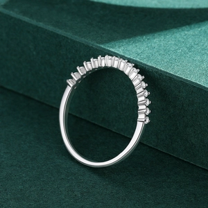 Minimalist S925 sterling silver stacking ring with thirteen brilliant round-cut pavé stones