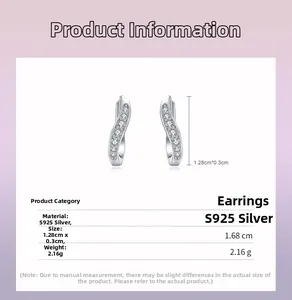 Détails des boucles d'oreilles vagues en argent S925 avec dimensions et poids 2,16g