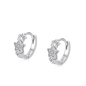 Eleganti Orecchini a Cerchio in Argento Sterling 925 con Stelle per Donna Brillanti Zirconi Piccoli Huggie Gioielli alla Moda