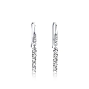 Boucles d'Oreilles Pendantes Linéaires en Argent Sterling 925 pour Femmes Élégantes Boucles d'Oreilles S925 avec Zirconia