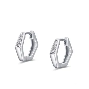 925 Sterling Silver Geometric Hexagon Huggie Hoop Earrings Micro Pave Zirconia Minimalist Fashion Jewelry For Women