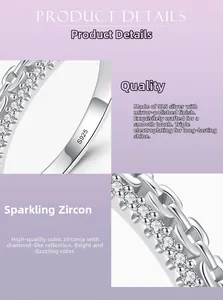 Detailed macro view showing S925 hallmark and sparkling cubic zirconia on chain ring