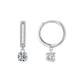 925 Sterling Silver Hoop Earrings For Women Minimalist Round Zirconia Dangle Geometric Inlaid Zirconia Jewelry Gift