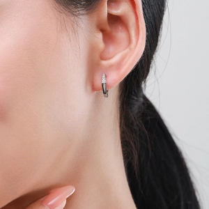 Elegant S925 sterling silver geometric hoop earrings with micro-inlaid zirconia stones