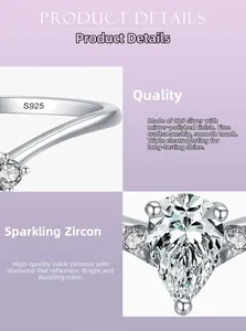 Macro detail of S925 silver ring featuring teardrop cubic zirconia and S925 hallmark