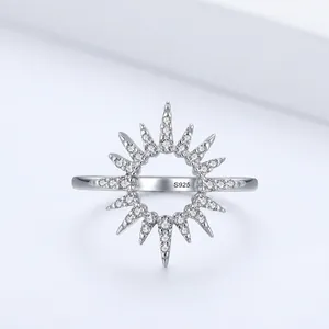 S925 Sterling Silver Sun Flower Ring For Women Exquisite Zirconia Inlaid Starburst Finger Ring Fashion Western Jewelry