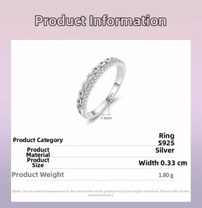 Detail view of S925 sterling silver chain ring with pavé stones and width measurements