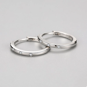Minimalist S925 sterling silver hoop earrings with three small inlaid crystals for women