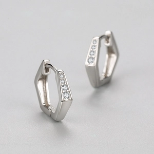 Minimalist S925 sterling silver geometric earrings with micro-inlaid zircon stones