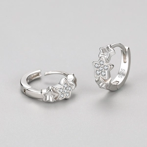 Orecchini a cerchio a stella in argento S925 con pietre di zircone scintillanti