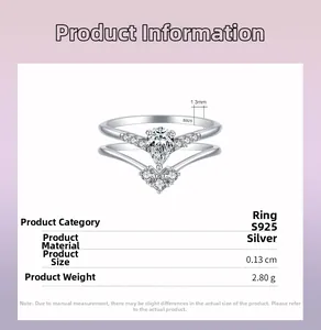 Detailed view of S925 sterling silver ring featuring pear-cut cubic zirconia and 1.3mm band
