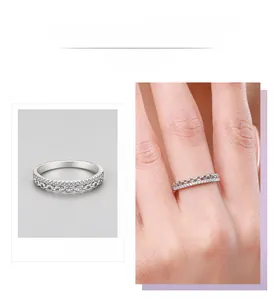 Detailed view of dual-layer S925 silver chain ring featuring pavé set cubic zirconia