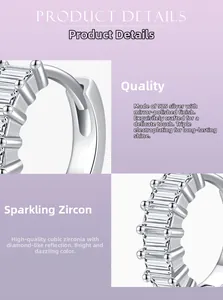 Detailed view of S925 sterling silver hoop earrings with cubic zirconia and mirror finish