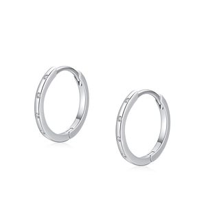 Minimalist S925 sterling silver hoop earrings with micro-inlaid zircon stones on white base