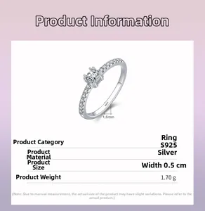 Detail view of S925 silver ring featuring size specs weight 1.70g and width 0.5cm