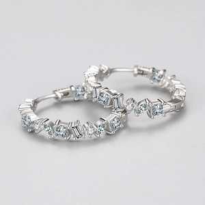Elegant S925 sterling silver hoop earrings with multi-shaped cubic zirconia stones