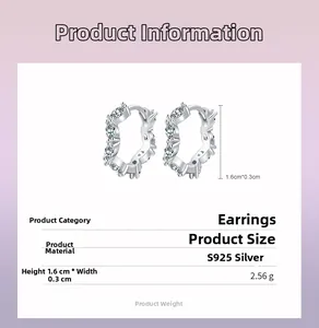 Detail showing S925 sterling silver hoop earrings with irregular cubic zirconia clusters